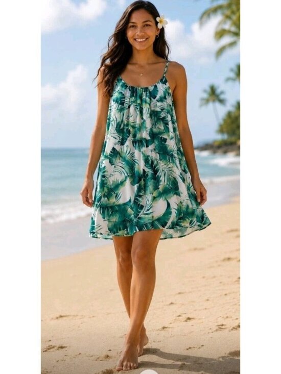 Aura Dresses & Skirts - Aura Midi Dress Palm Print Resort Beach Summer Lined Size Small